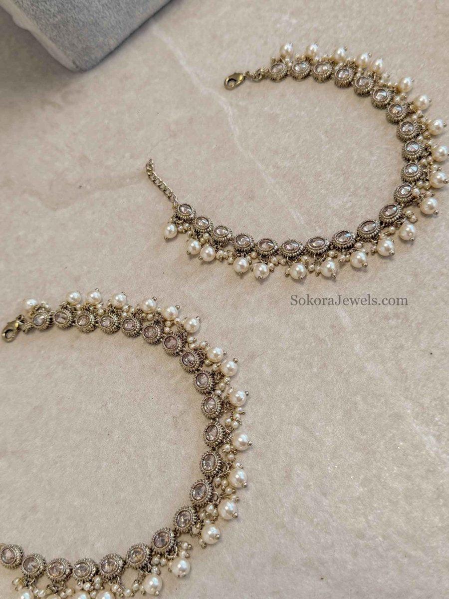 Pearl and Golden Crystal Anklets - SOKORA JEWELSPearl and Golden Crystal Anklets