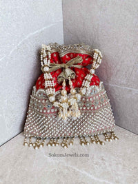Pearl and Mirror detail Potli Bag - 6 Colour Options - SOKORA JEWELSPearl and Mirror detail Potli Bag - 6 Colour Options