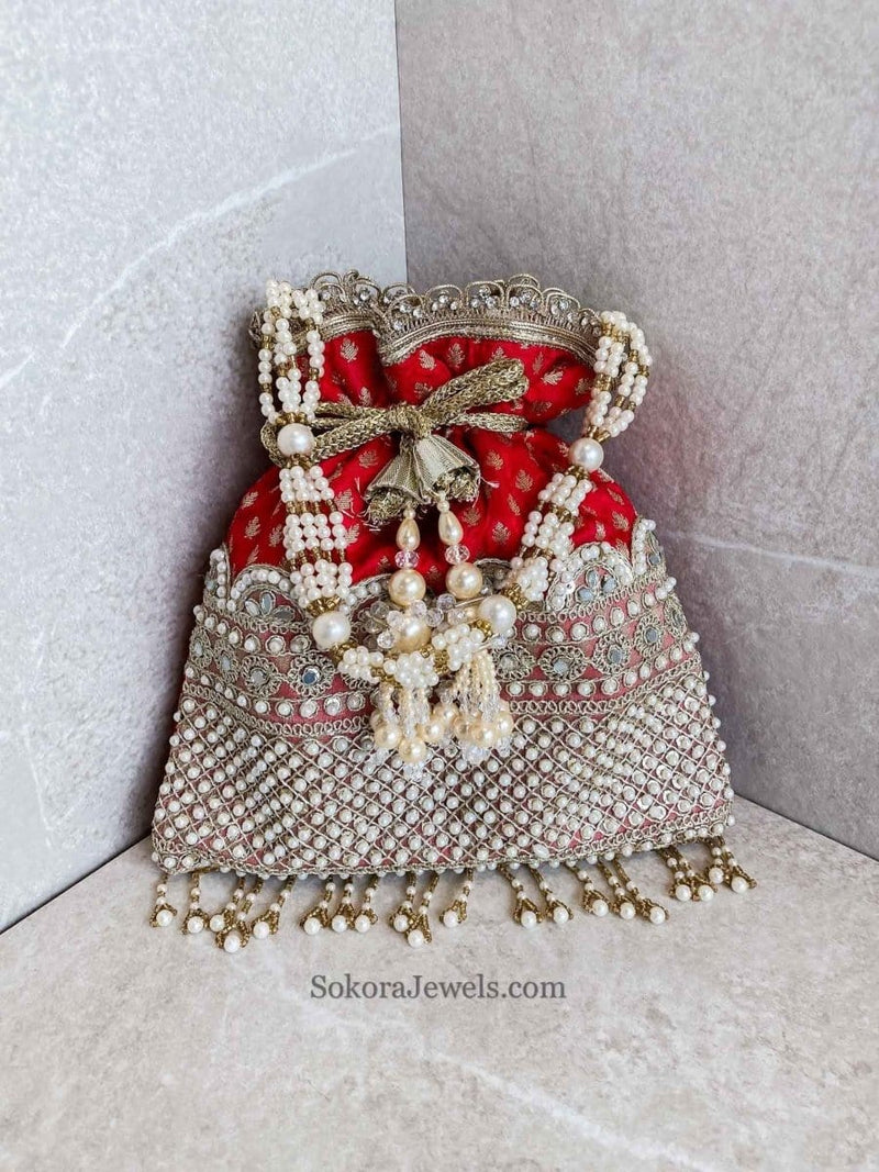 Pearl and Mirror detail Potli Bag - 6 Colour Options - SOKORA JEWELSPearl and Mirror detail Potli Bag - 6 Colour Options