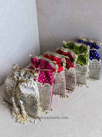 Pearl and Mirror detail Potli Bag - 6 Colour Options - SOKORA JEWELSPearl and Mirror detail Potli Bag - 6 Colour Options