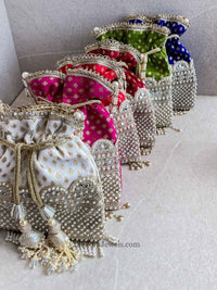 Pearl and Mirror detail Potli Bag - 6 Colour Options - SOKORA JEWELSPearl and Mirror detail Potli Bag - 6 Colour Options