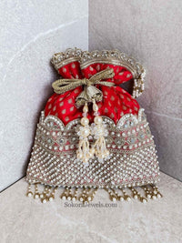 Pearl and Mirror detail Potli Bag - 6 Colour Options - SOKORA JEWELSPearl and Mirror detail Potli Bag - 6 Colour Options