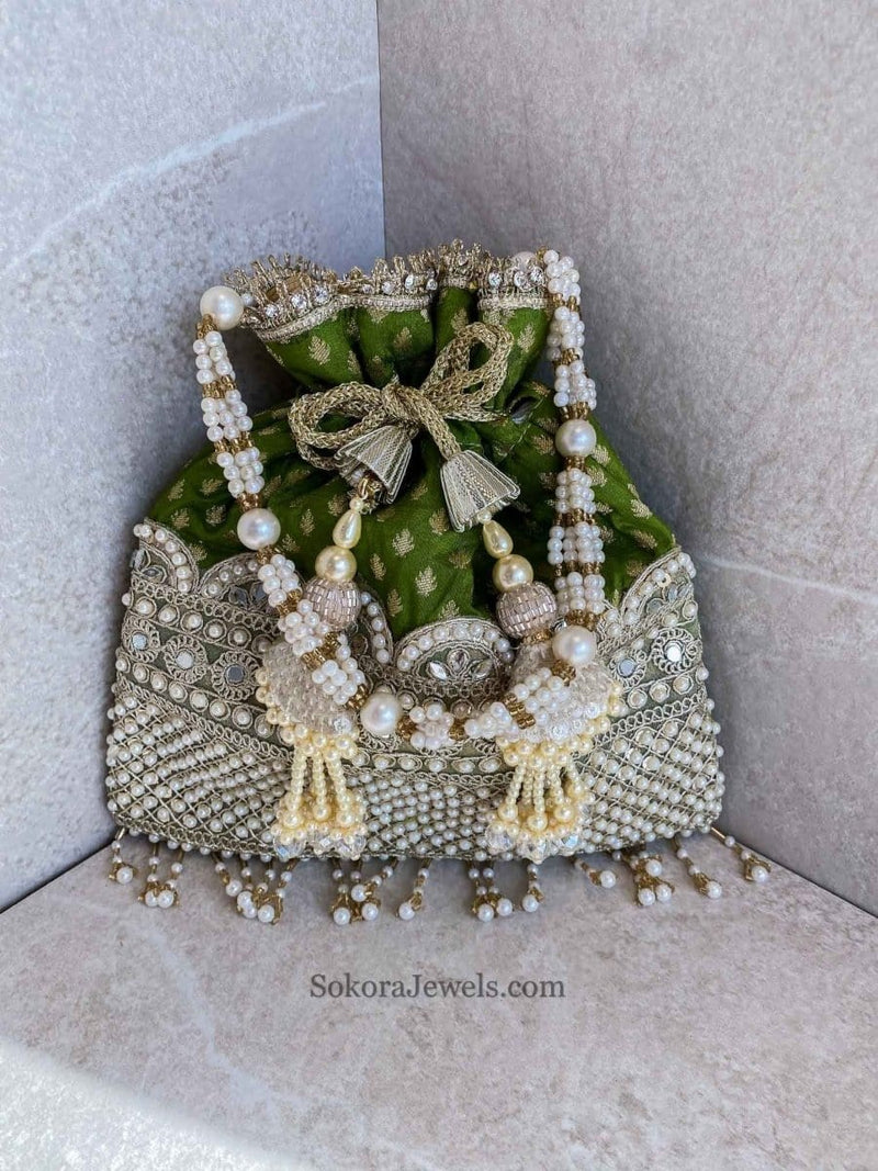 Pearl and Mirror detail Potli Bag - 6 Colour Options - SOKORA JEWELSPearl and Mirror detail Potli Bag - 6 Colour Options