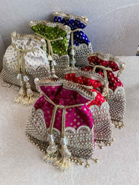 Pearl and Mirror detail Potli Bag - 6 Colour Options - SOKORA JEWELSPearl and Mirror detail Potli Bag - 6 Colour Options