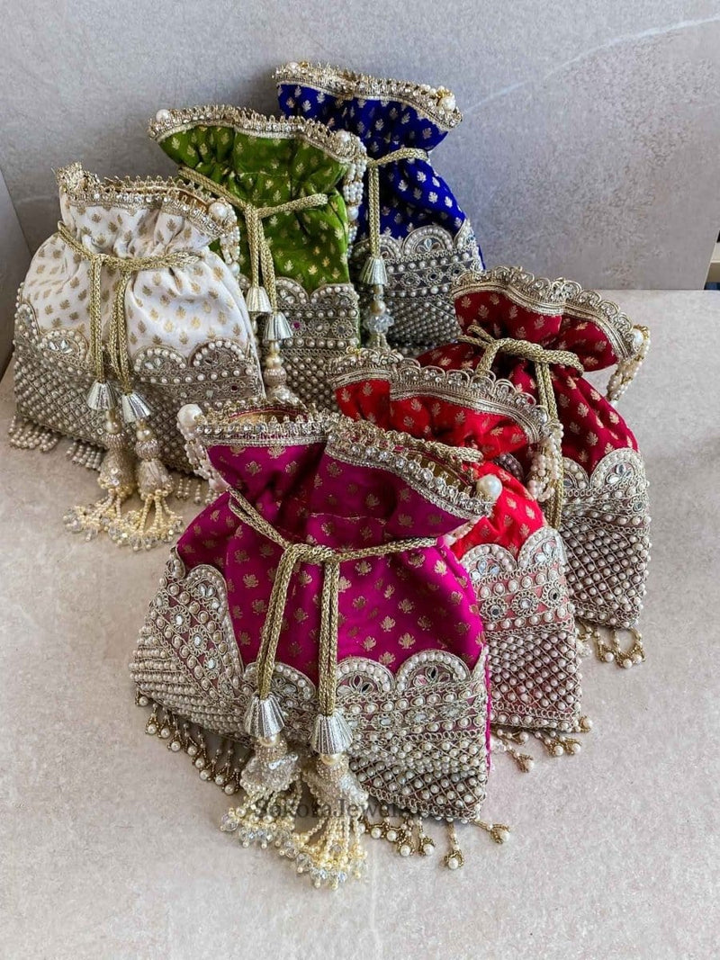Pearl and Mirror detail Potli Bag - 6 Colour Options - SOKORA JEWELSPearl and Mirror detail Potli Bag - 6 Colour Options