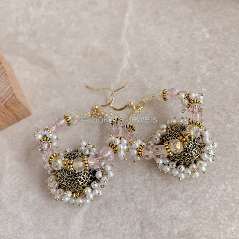 Pearl Bell Jhumka - Light Pink - SOKORA JEWELSPearl Bell Jhumka - Light Pink