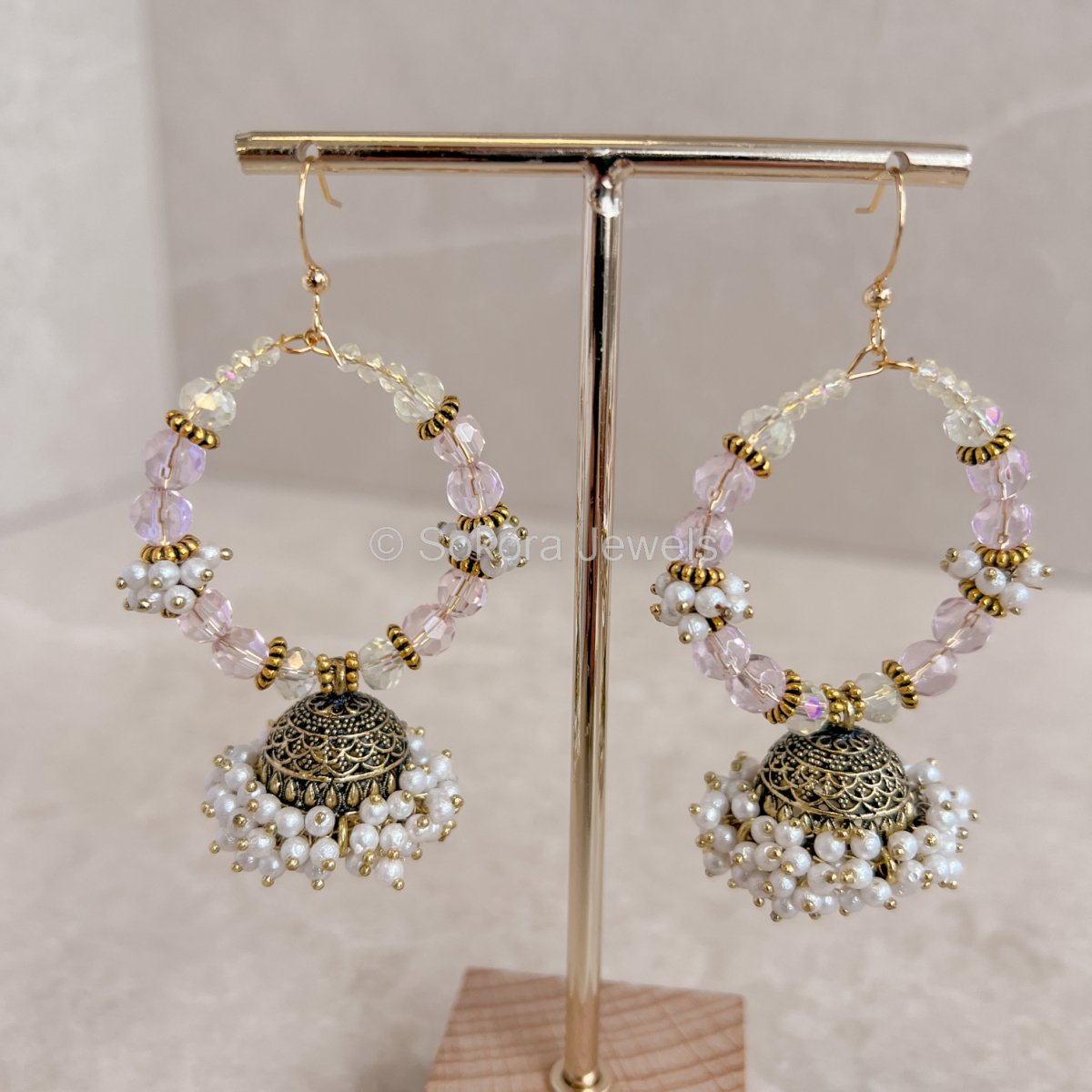 Pearl Bell Jhumka - Light Pink - SOKORA JEWELSPearl Bell Jhumka - Light Pink