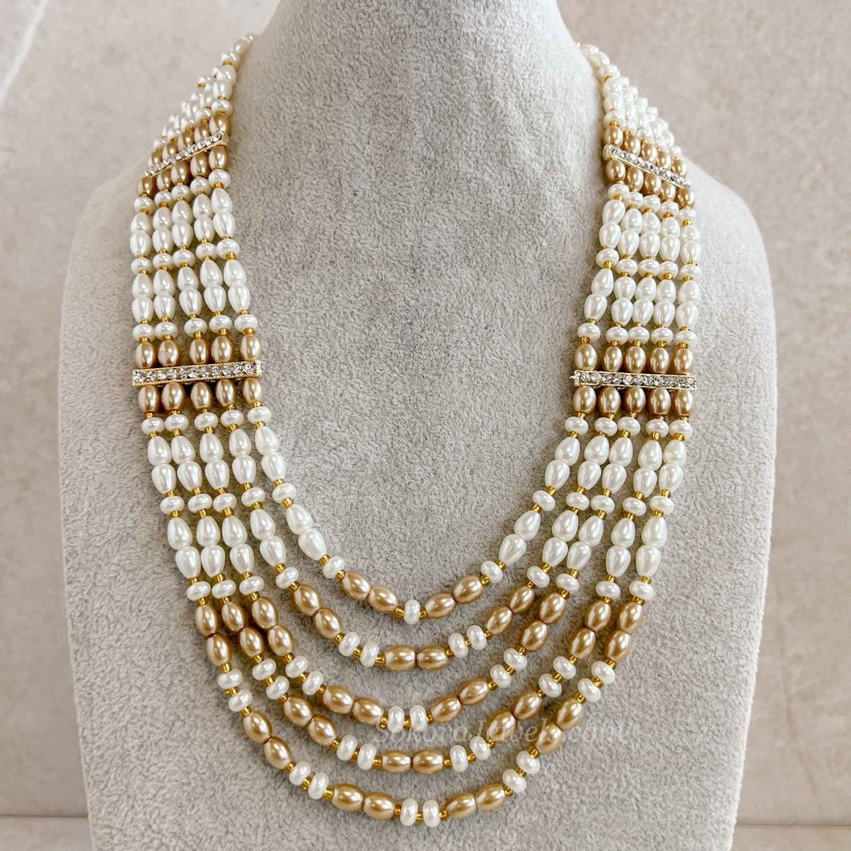Pearl & Chamagne Bead Mens Mala - SOKORA JEWELSPearl & Chamagne Bead Mens Mala
