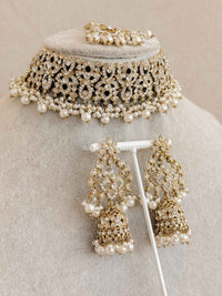 Pearl & Clear Crystal Choker set - SOKORA JEWELSPearl & Clear Crystal Choker set