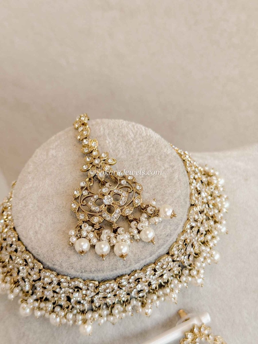 Pearl & Clear Crystal Choker set - SOKORA JEWELSPearl & Clear Crystal Choker set