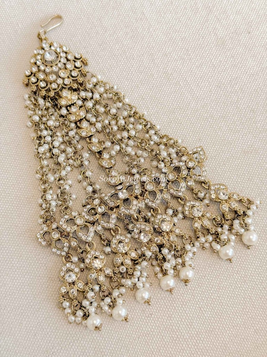 Pearl & Clear crystal Jhumar - SOKORA JEWELSPearl & Clear crystal Jhumar