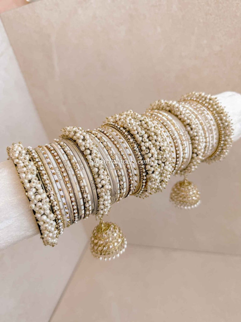 Pearl & Cream Bangle Set - Cream - SOKORA JEWELSPearl & Cream Bangle Set - CreamBANGLES