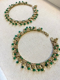 Pearl & Crystal Anklets - Green - SOKORA JEWELSPearl & Crystal Anklets - Green