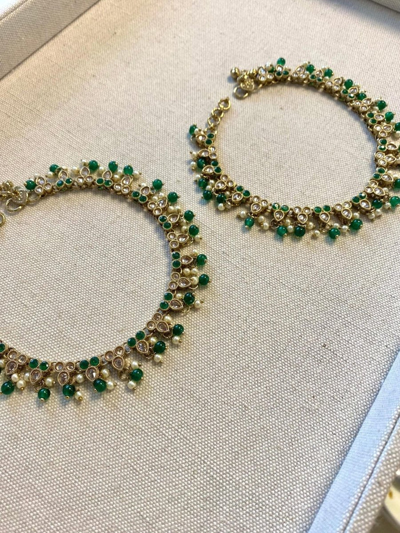 Pearl & Crystal Anklets - Green - SOKORA JEWELSPearl & Crystal Anklets - Green