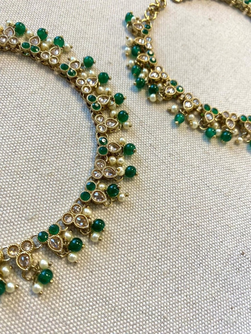 Pearl & Crystal Anklets - Green - SOKORA JEWELSPearl & Crystal Anklets - Green