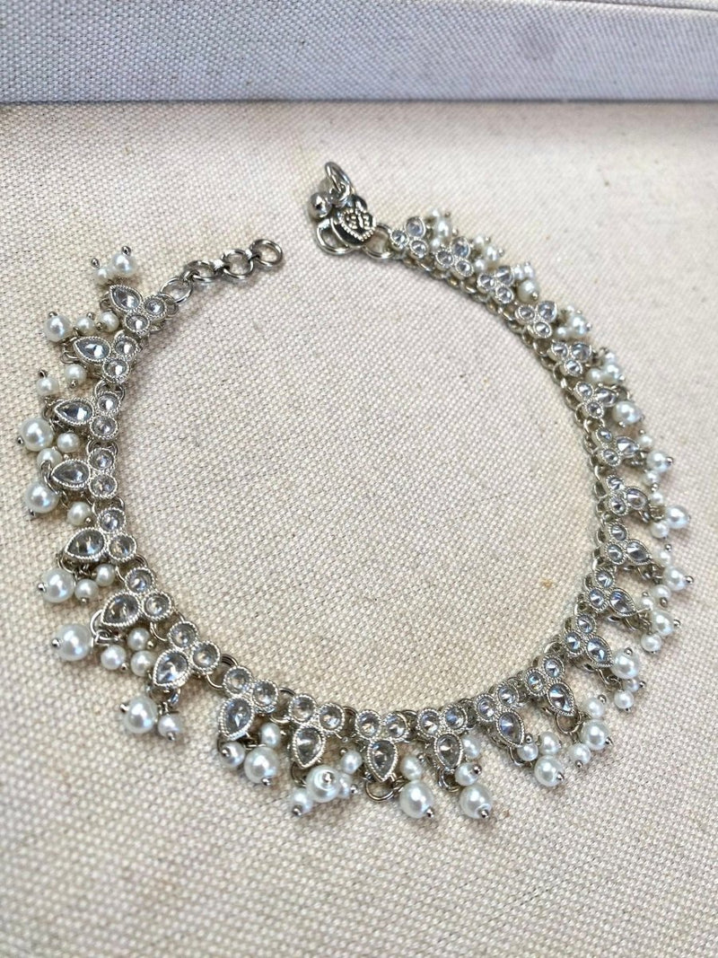 Pearl & Crystal Anklets - Silver - SOKORA JEWELSPearl & Crystal Anklets - Silver