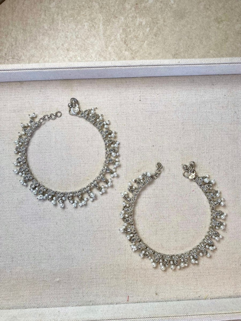 Pearl & Crystal Anklets - Silver - SOKORA JEWELSPearl & Crystal Anklets - Silver