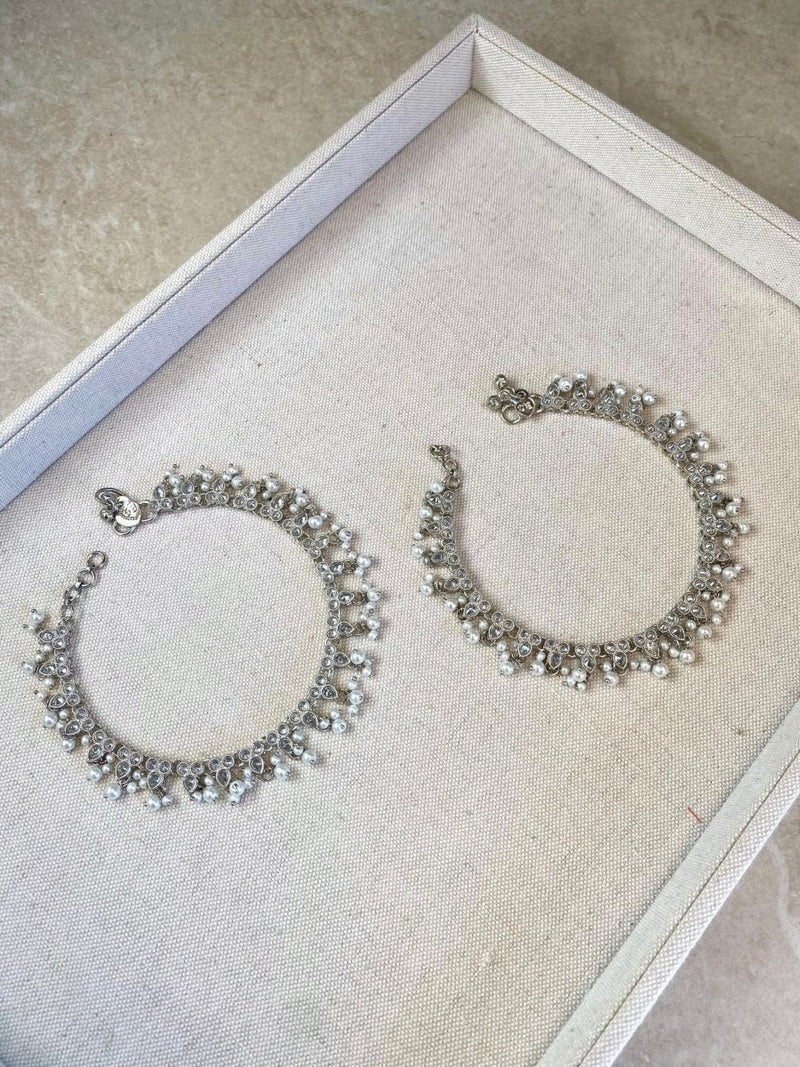 Pearl & Crystal Anklets - Silver - SOKORA JEWELSPearl & Crystal Anklets - Silver