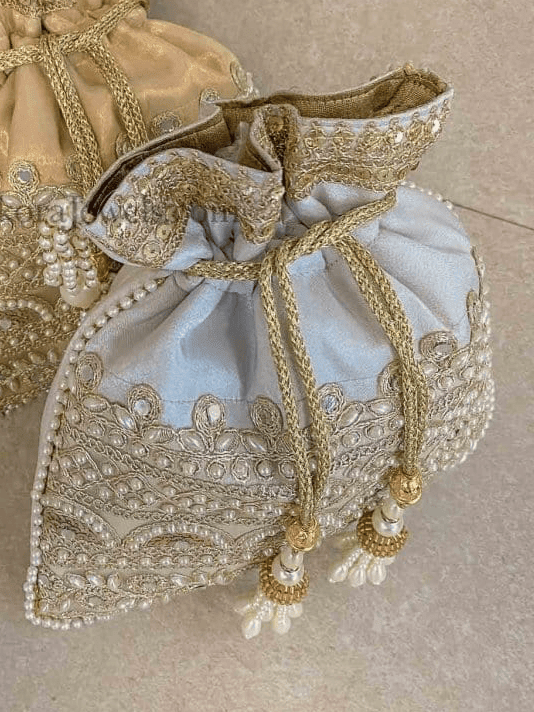 Pearl Detail Potli Bag - Silver - SOKORA JEWELSPearl Detail Potli Bag - Silver