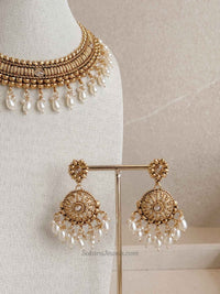 Pearl Drop Hasli Set – Champagne Zircon & Gold Tone Necklace Set - SOKORA JEWELSPearl Drop Hasli Set – Champagne Zircon & Gold Tone Necklace SetNECKLACE SETS
