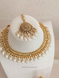 Pearl Drop Hasli Set – Champagne Zircon & Gold Tone Necklace Set - SOKORA JEWELSPearl Drop Hasli Set – Champagne Zircon & Gold Tone Necklace SetNECKLACE SETS