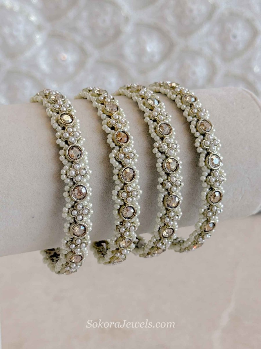 Pearl-Edged Crystal Kada Bangles - SOKORA JEWELSPearl-Edged Crystal Kada BanglesBANGLES