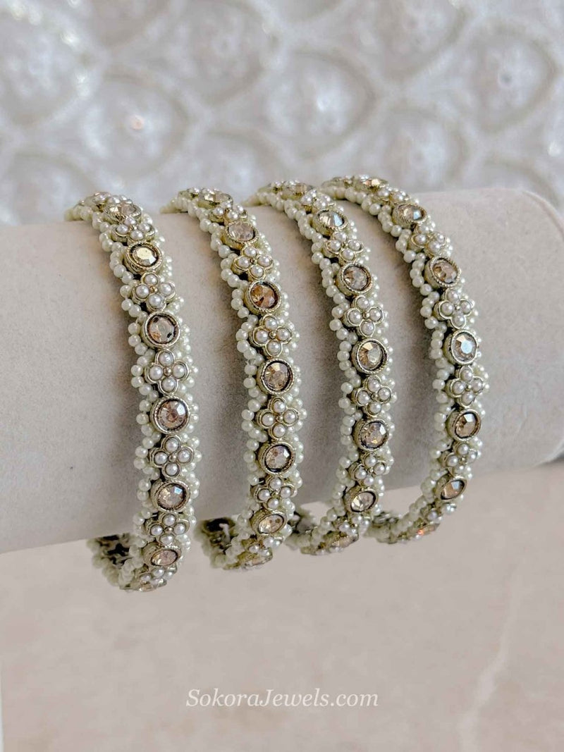 Pearl-Edged Crystal Kada Bangles - SOKORA JEWELSPearl-Edged Crystal Kada BanglesBANGLES