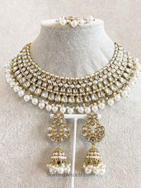 Pearl Faux Kundan Set with Jhumka Earrings - SOKORA JEWELSPearl Faux Kundan Set with Jhumka EarringsNECKLACE SETS