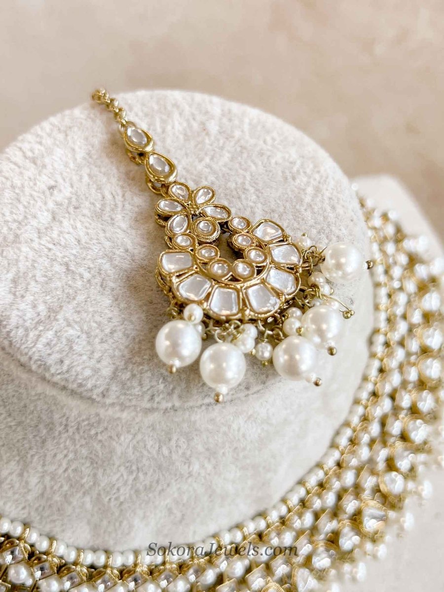 Pearl Faux Kundan Set with Jhumka Earrings - SOKORA JEWELSPearl Faux Kundan Set with Jhumka EarringsNECKLACE SETS