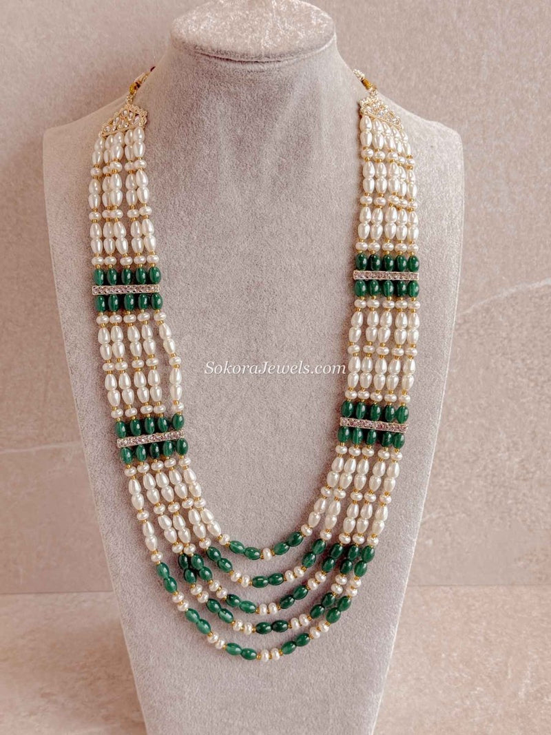 Pearl & Green Bead Mens Mala - SOKORA JEWELSPearl & Green Bead Mens Mala