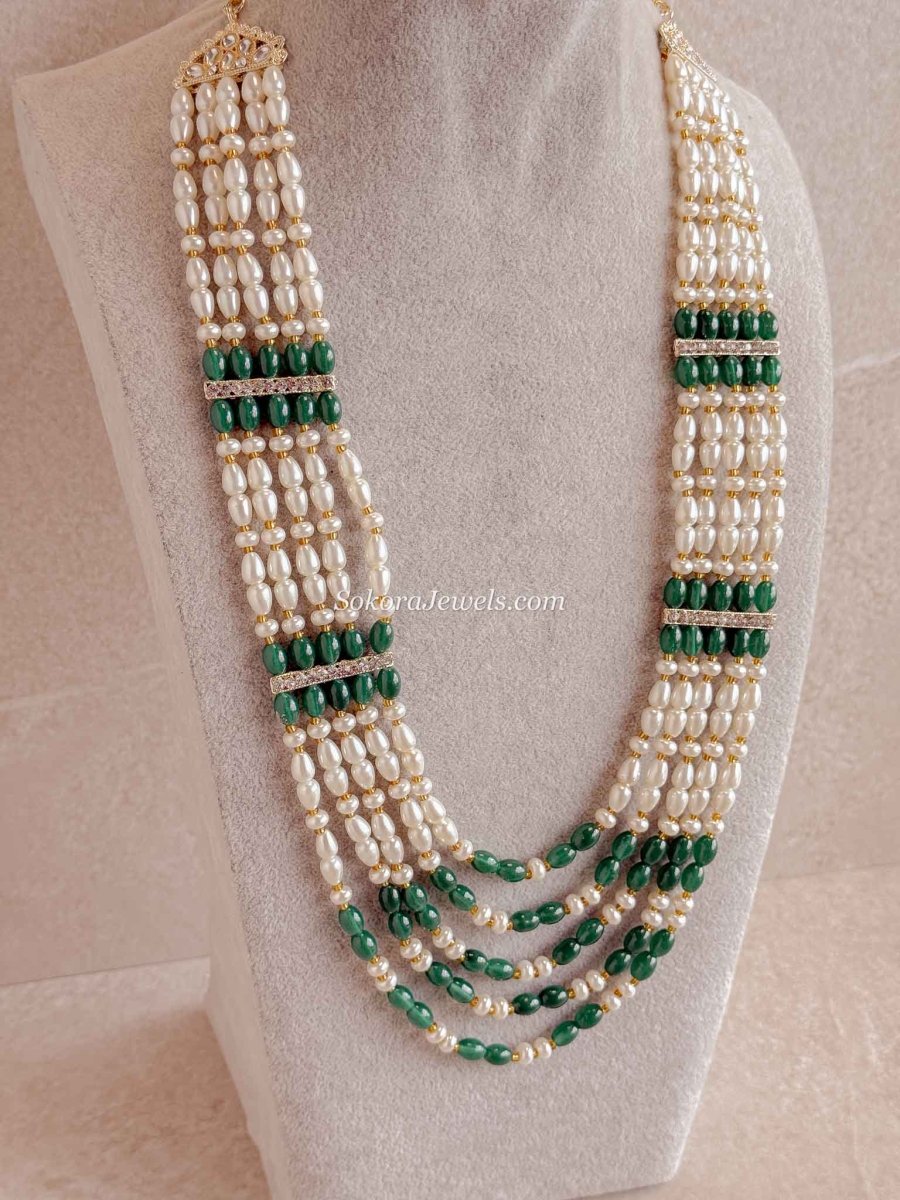Pearl & Green Bead Mens Mala - SOKORA JEWELSPearl & Green Bead Mens Mala