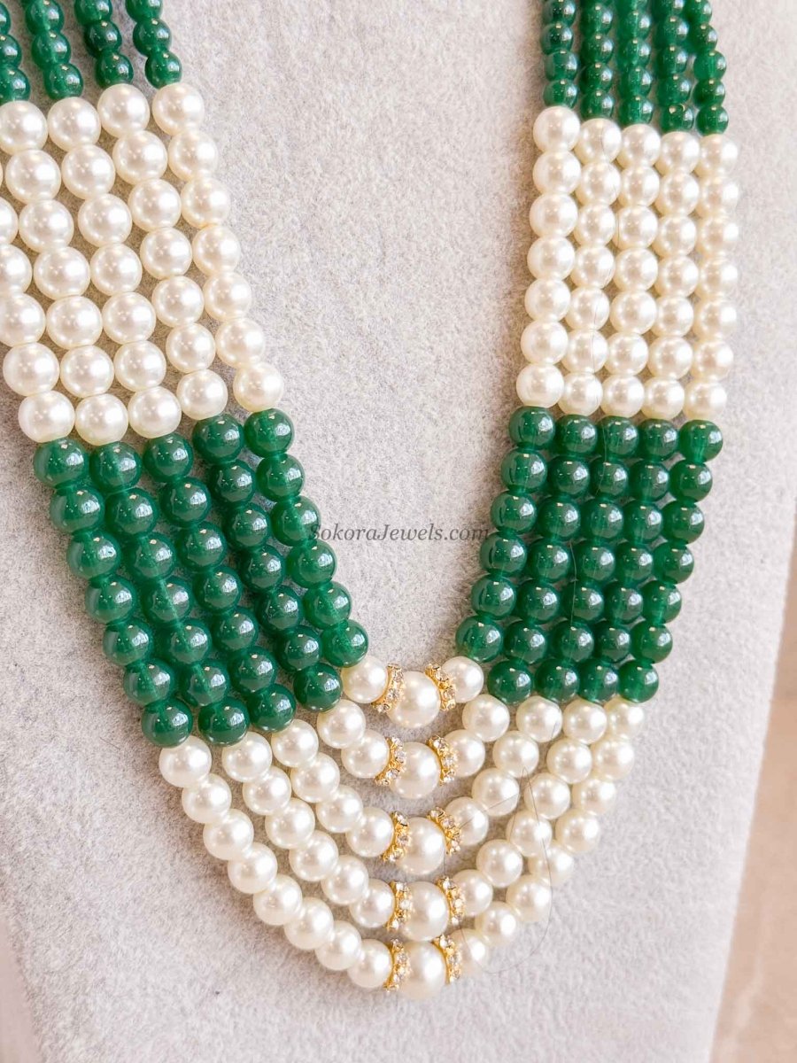 Pearl & Green Bead Mens Mala - SOKORA JEWELSPearl & Green Bead Mens Mala