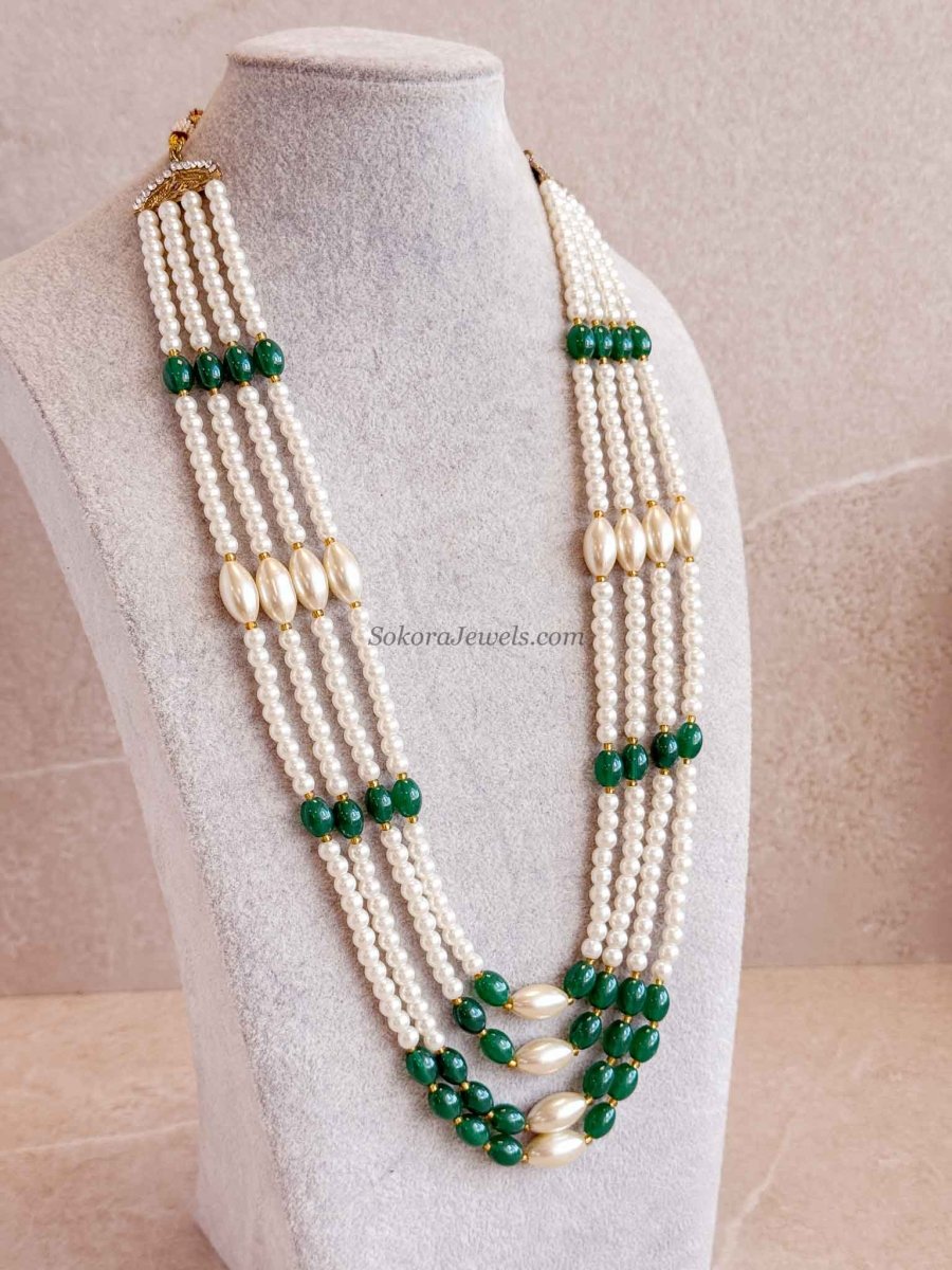 Pearl & Green Bead Mens Mala - SOKORA JEWELSPearl & Green Bead Mens Mala