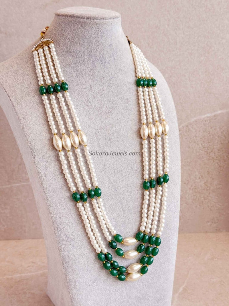 Pearl & Green Bead Mens Mala - SOKORA JEWELSPearl & Green Bead Mens Mala
