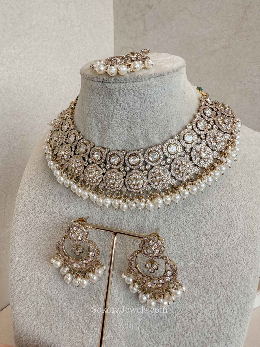 Pearl & Kundan Bridal Necklace Set - SOKORA JEWELSPearl & Kundan Bridal Necklace SetNECKLACE SETS