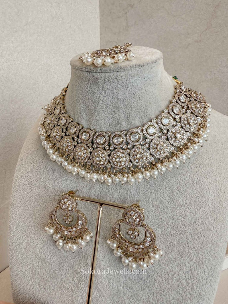 Pearl & Kundan Bridal Necklace Set - SOKORA JEWELSPearl & Kundan Bridal Necklace SetNECKLACE SETS