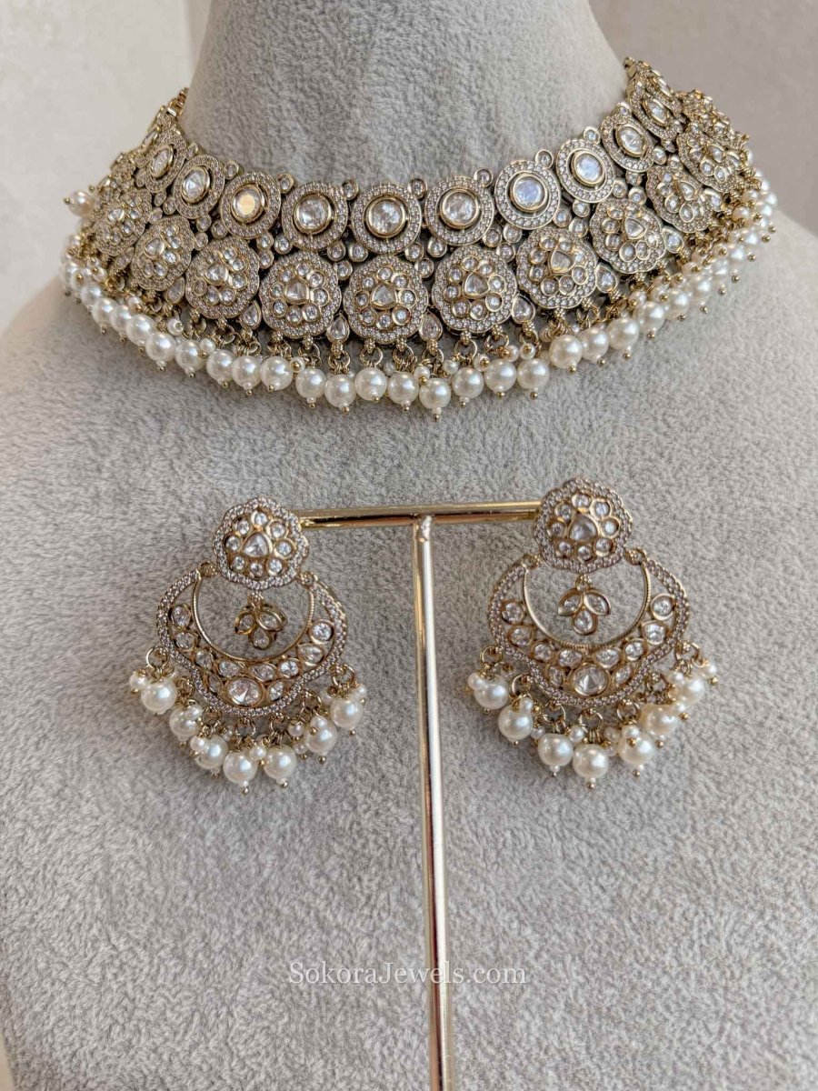 Pearl & Kundan Bridal Necklace Set - SOKORA JEWELSPearl & Kundan Bridal Necklace SetNECKLACE SETS