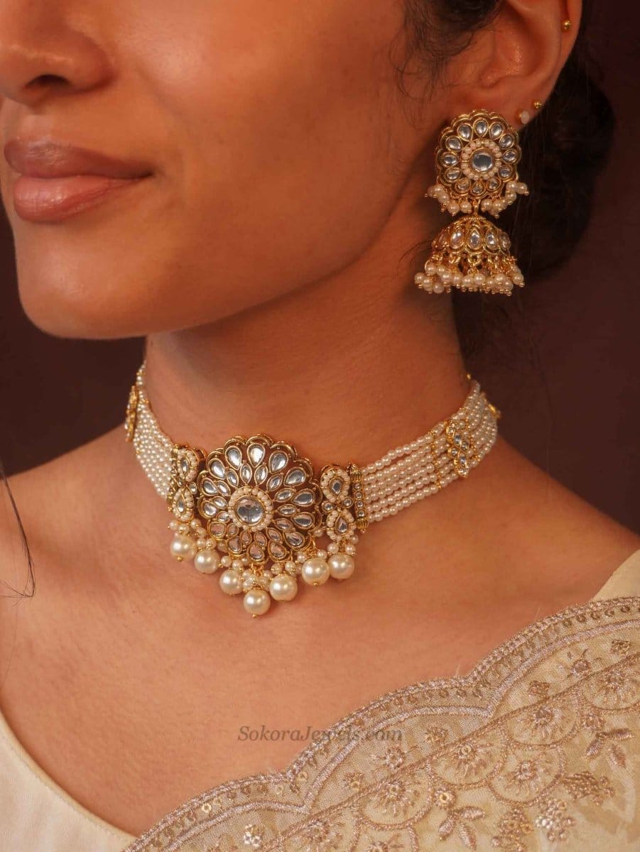 Pearl Kundan Choker set - SOKORA JEWELSPearl Kundan Choker set