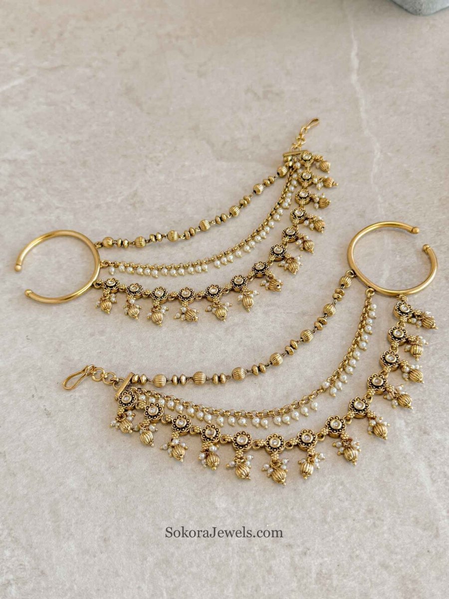 Pearl & Kundan Earring chains - SOKORA JEWELSPearl & Kundan Earring chainsEARRINGS