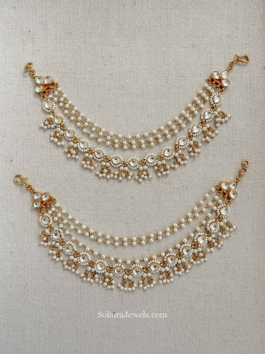 Pearl & Kundan Earring chains - SOKORA JEWELSPearl & Kundan Earring chainsEARRINGS