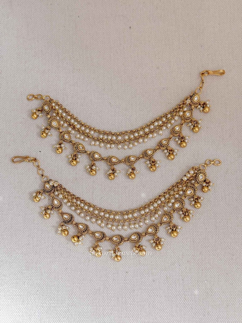 Pearl & Kundan Earring chains - SOKORA JEWELSPearl & Kundan Earring chainsEARRINGS