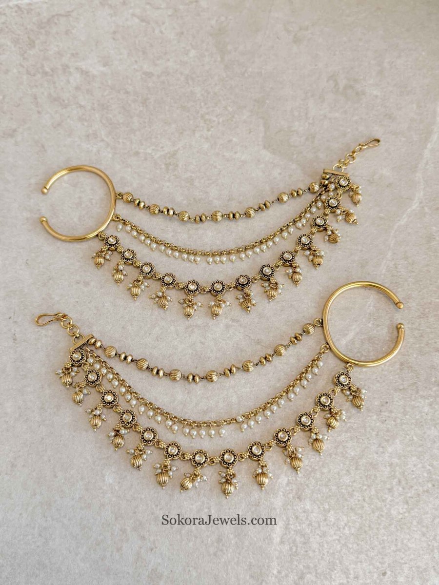 Pearl & Kundan Earring chains - SOKORA JEWELSPearl & Kundan Earring chainsEARRINGS