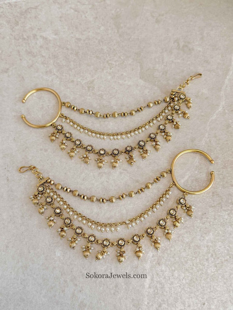 Pearl & Kundan Earring chains - SOKORA JEWELSPearl & Kundan Earring chainsEARRINGS