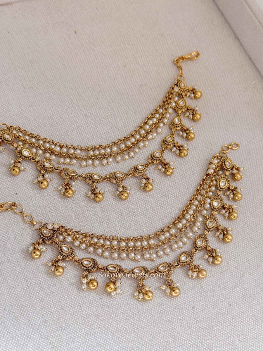 Pearl & Kundan Earring chains - SOKORA JEWELSPearl & Kundan Earring chainsEARRINGS