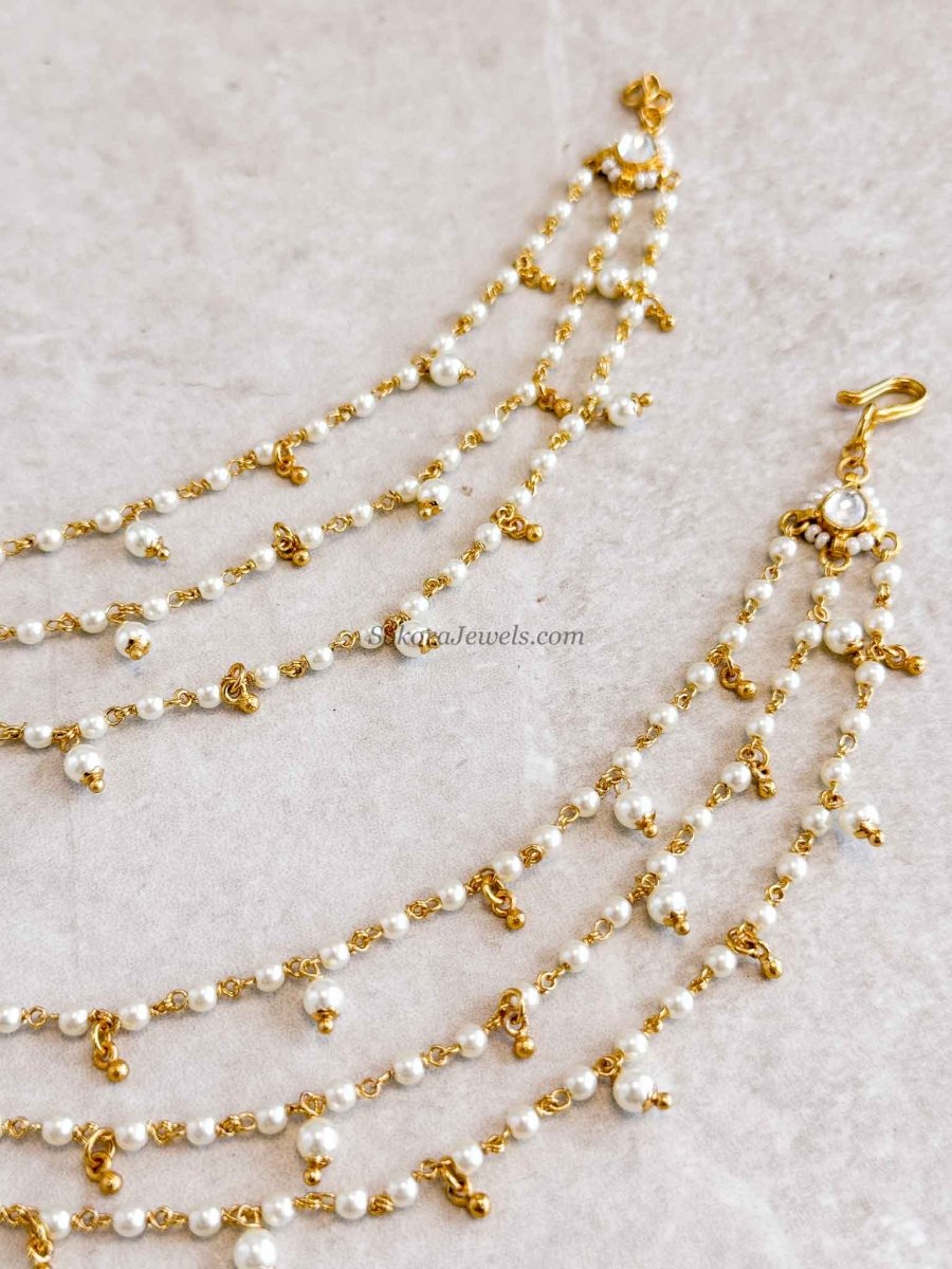 Pearl & Kundan Gem chains - SOKORA JEWELSPearl & Kundan Gem chainsEARRINGS