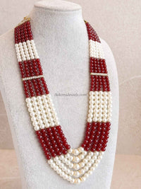 Pearl & Maroon Bead Mens Mala - SOKORA JEWELSPearl & Maroon Bead Mens Mala