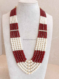 Pearl & Maroon Bead Mens Mala - SOKORA JEWELSPearl & Maroon Bead Mens Mala