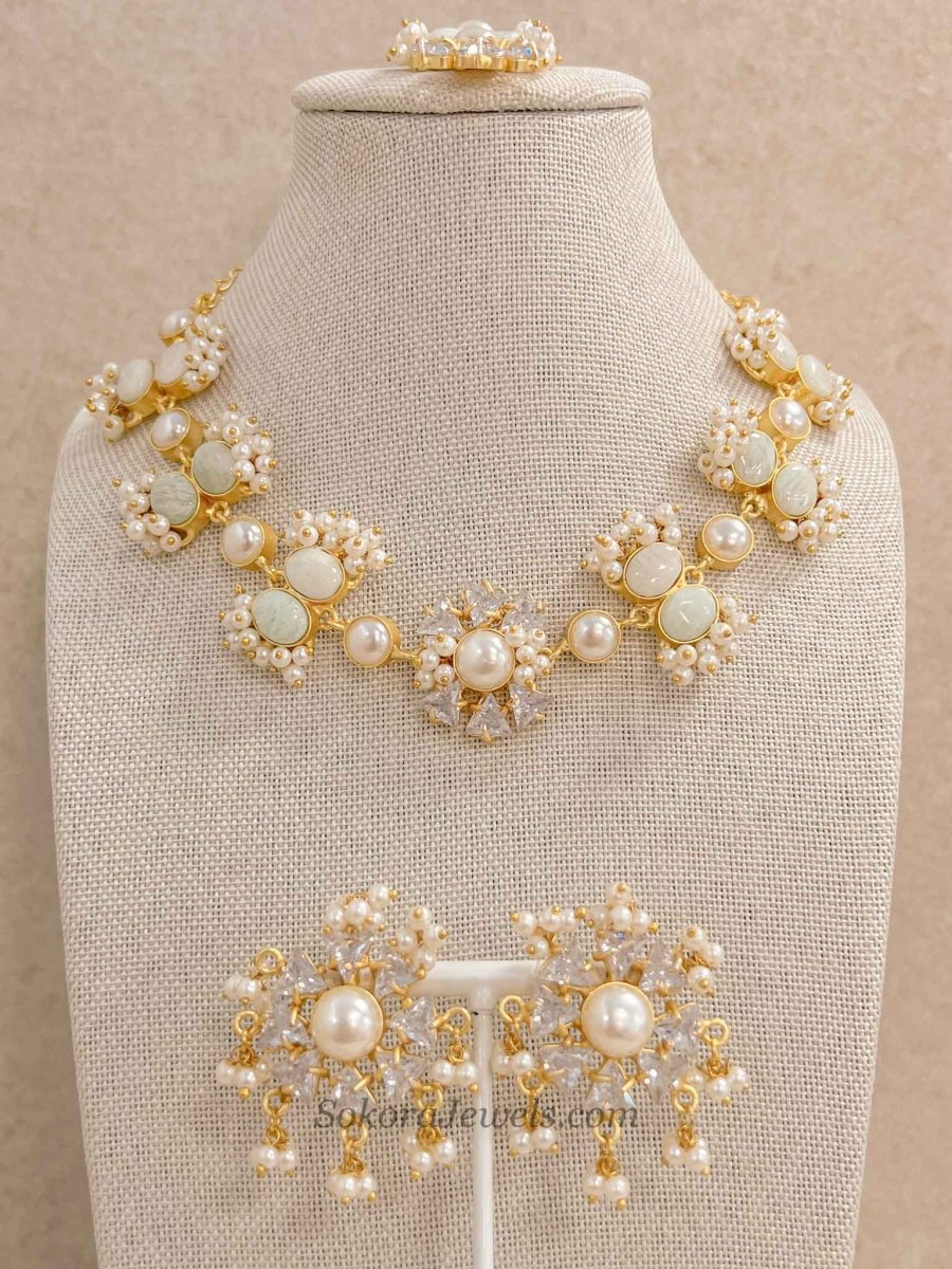 Pearl & Pale Gemstone Statement Set - SOKORA JEWELSPearl & Pale Gemstone Statement Set