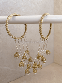 Pearl Strand Connected Jhumka Bangles - SOKORA JEWELSPearl Strand Connected Jhumka BanglesBANGLES