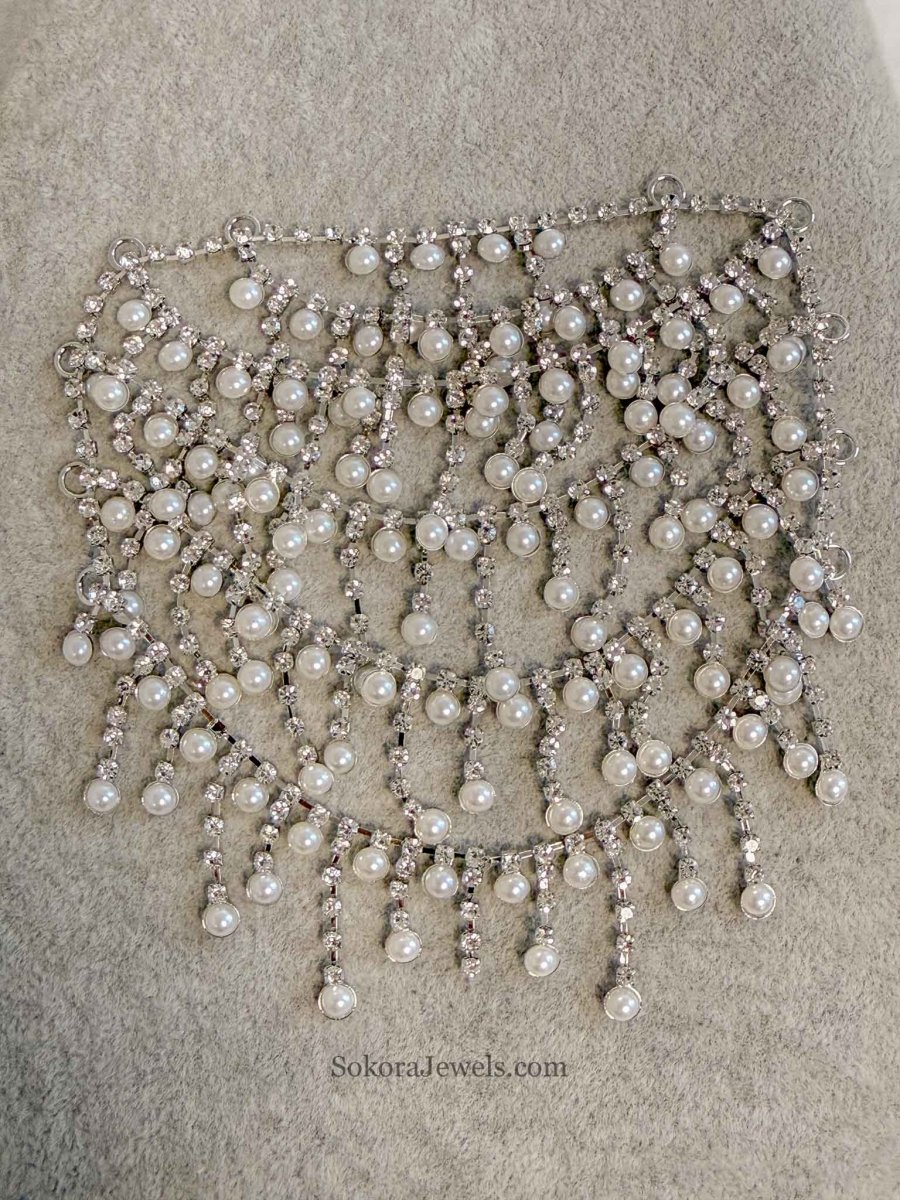 Pearl & Zircon Bridal Bun Drape – Full Coverage Hair Accessory - SOKORA JEWELSPearl & Zircon Bridal Bun Drape – Full Coverage Hair Accessory